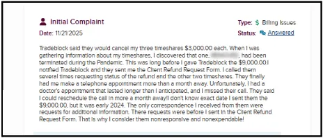 lawsuits and complaints against Tradebloc Inc